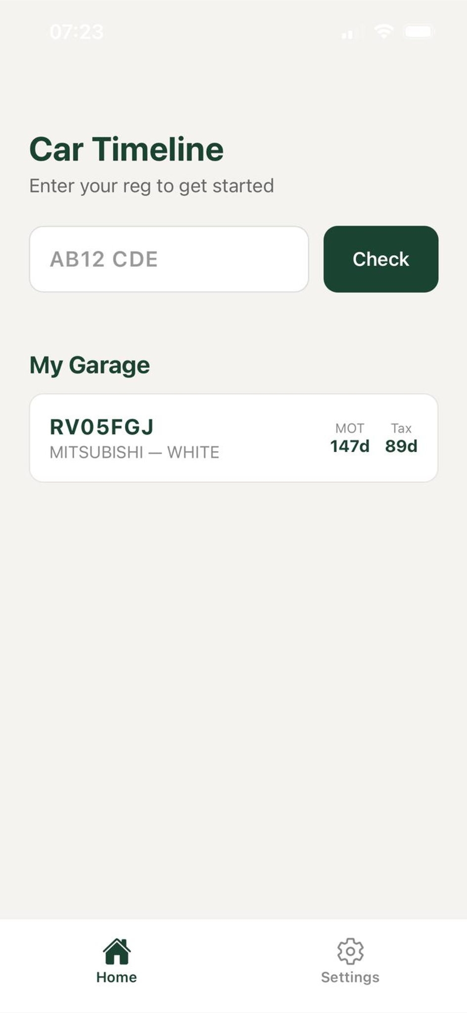 Car Timeline garage screen